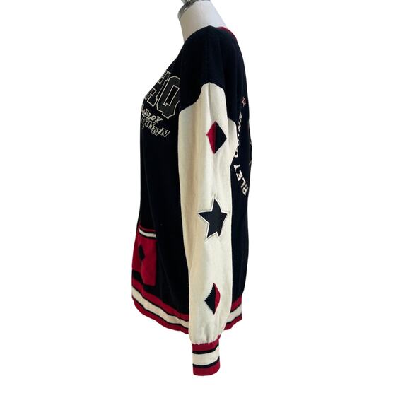 Boxlunch Harley Quinn Varsity Patch Knit Cardigan Black - Picture 7 of 8